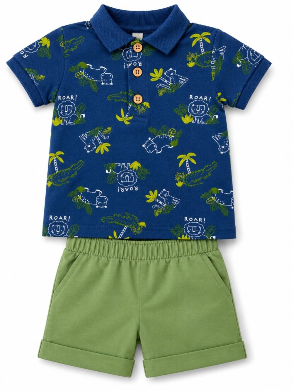NWT Baby Essentials Toddler Boy 2 Piece Short Set 18 Months Blue Jungle Polo